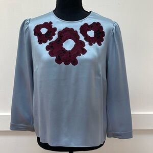 ROKSANDA 100% Silk Blouse cropped sleeves powder blue size 12